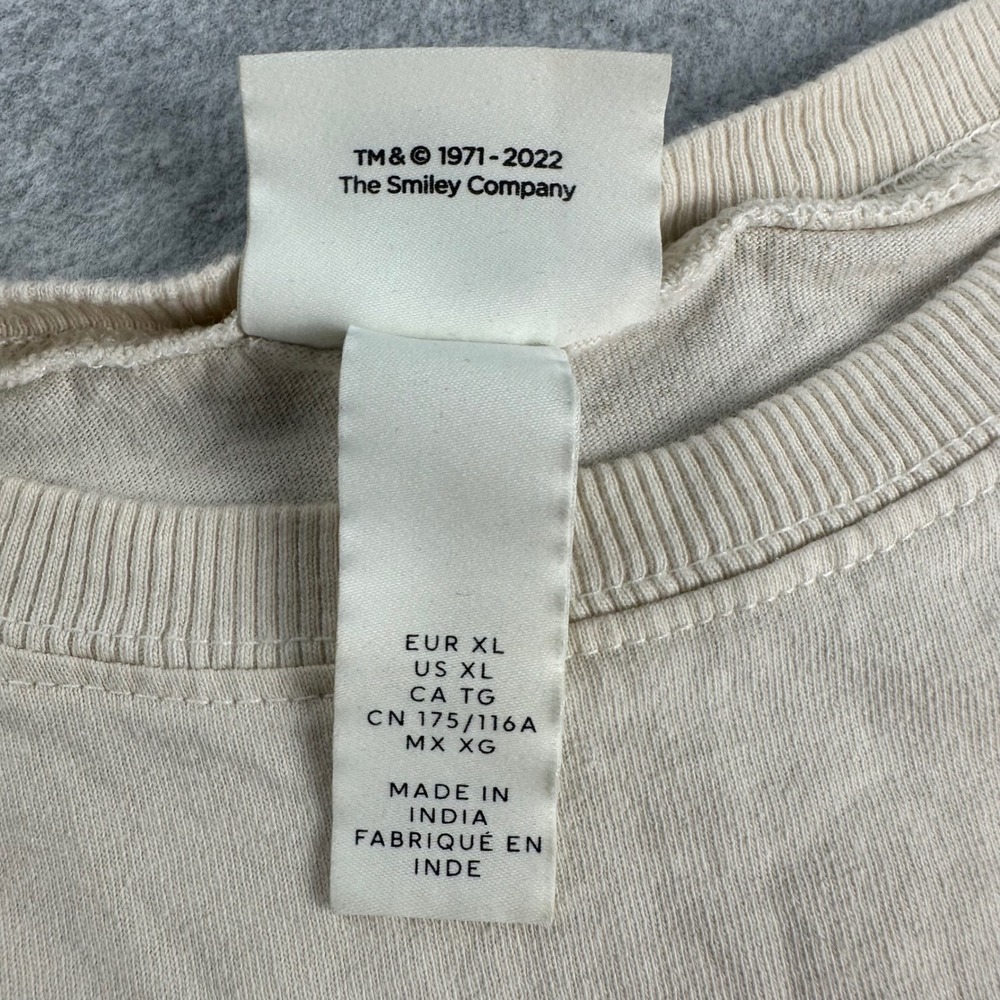 Smiley H&M Oversized Graphic T-Shirt Size XL Cream Psychedelic Sun Rainbow Boho - Picture 10 of 12